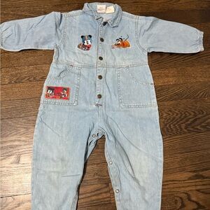 Vintage Baby Mickey & Co Embroidered Denim One Piece Romper 24M